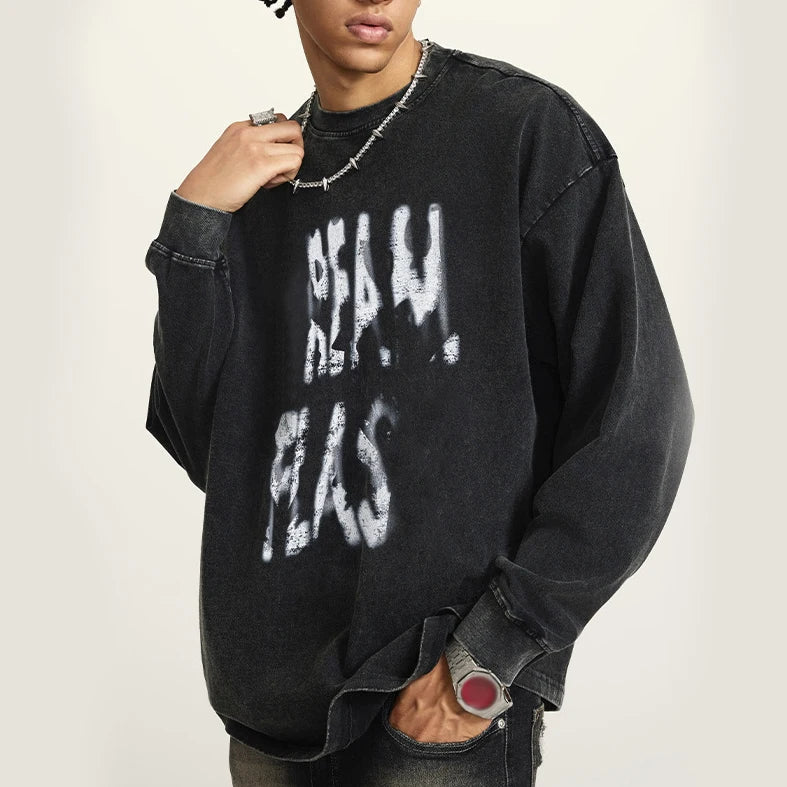 Vintage Clothes Heavyweight Crew Neck Sweatshirt Men Custom Hoodies Acid Wash Hoodies Long Sleeve