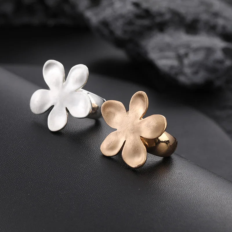 New Flower Alloy Geometric Adjustable Ring