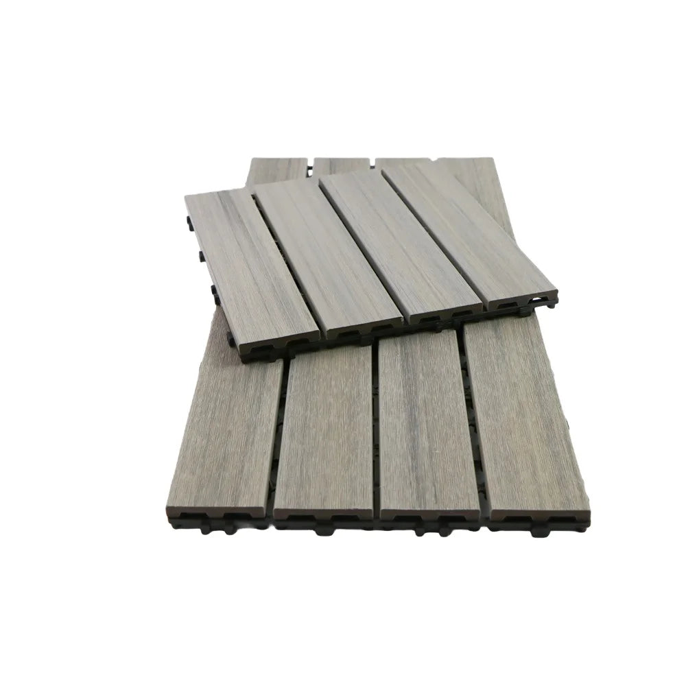 Cheap Price Waterproof Square Brushed European Style Composite Interlock WPC Outdoor Tiles Grey
