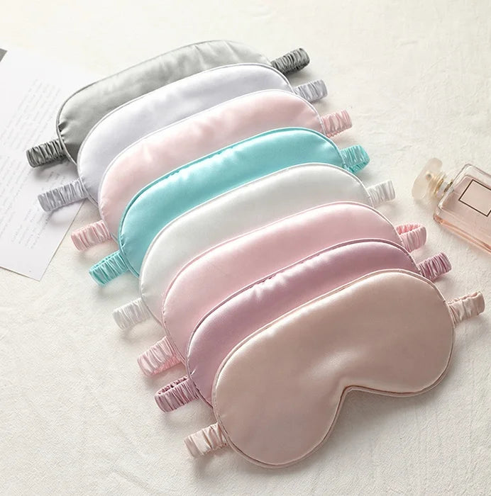 Custom logo Comfortable Satin Silk Blindfold Eye Cover Eyeshade with Elastic Band Breathable Travel Silk Sleeping Eye Mask