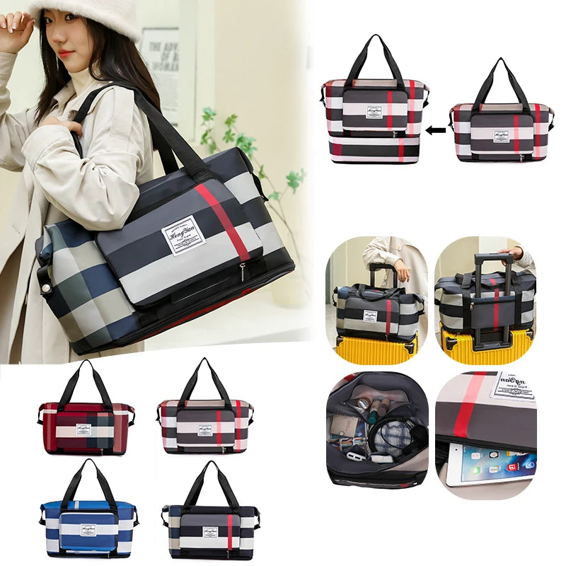 Custom logo Women Outdoor Large Capacity Foldable Waterproof Gym Travel Dry and Wet Separation Tote Duffel Bag