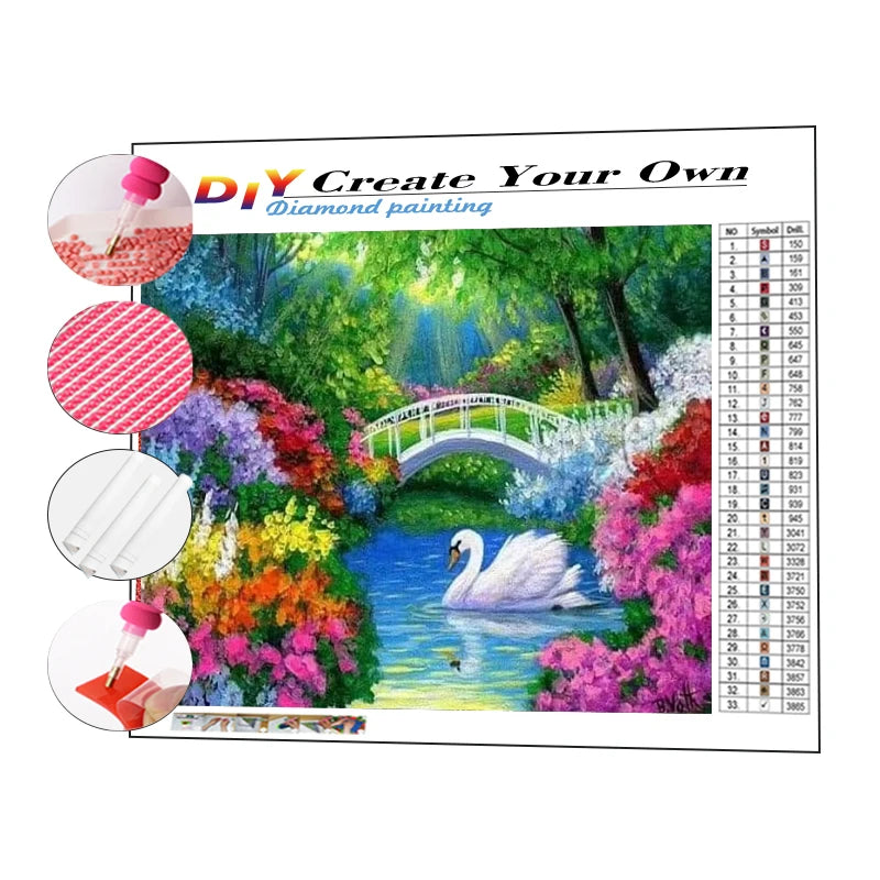 New Design White Swan in Garden Lake Diamond Embroidery Home Decor Diy Full Drill Diamond Painting Kits for Adults