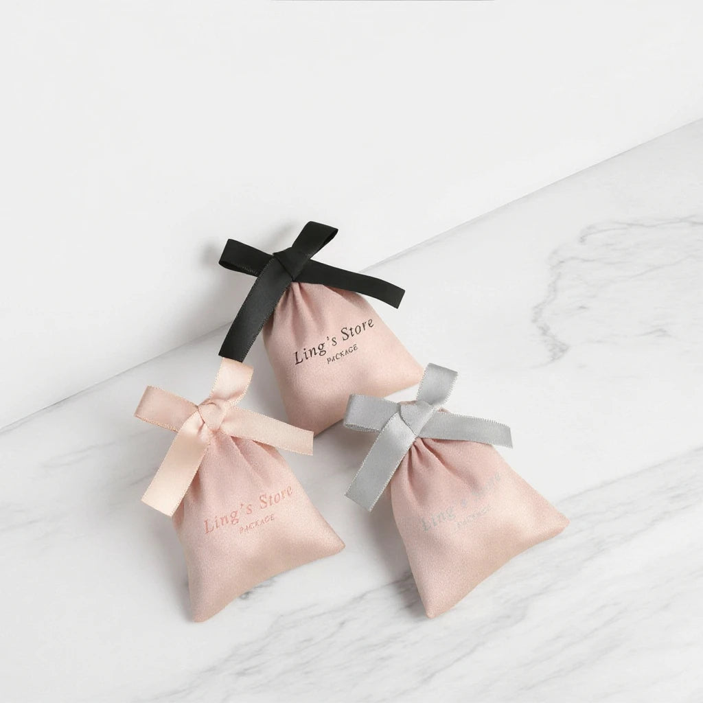 7x9cm Luxury Pink Velvet Earrings Pouches Faux Suede Smooth Ribbon Bow Beads Piercings Packaging Jewelry Gift Display