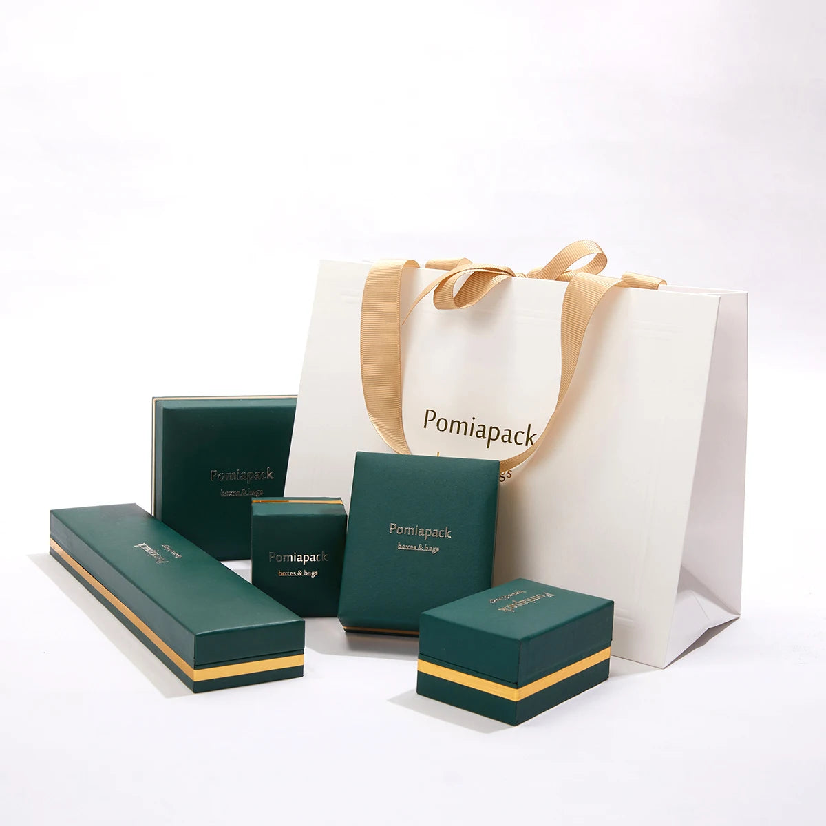 2025 Luxury Gold Line Custom logo Dark Green Jewellery Jewelry Package Box Single Ring Box