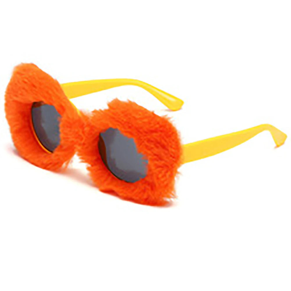 Ladies Round Sunglasses Women 2023 Oval Soft Fur Velvet Brown Sun Glasses Female Colorful Handmade Eyewear UV400 Shades
