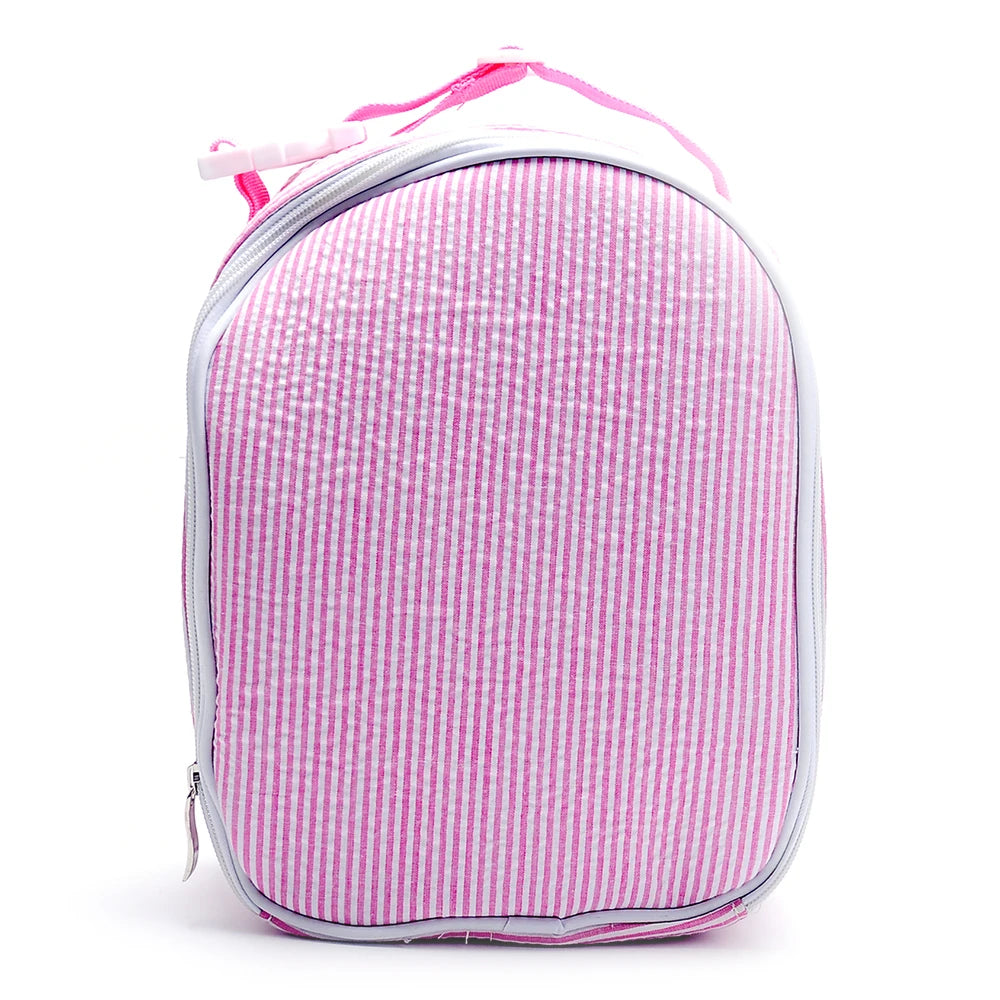 US Warehouse Free Shipping 25 Pcs Kids Seersucker Picnic Case Lunch Box Portable Cotton School Boy Cooler Bag