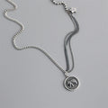 Vintage 925 Sterling Silver Oxidation Elephant Fashion Round Disc Pendant Necklace