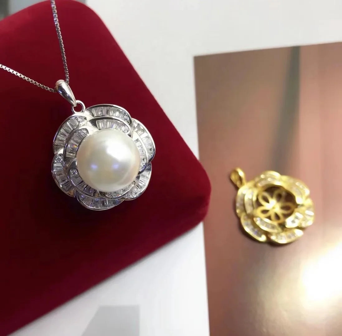 P1179 11-12mm DIY Natural  Freshwater Pearl Charm Pendant Necklace Accessory 925 Sterling Silver Jewelry for Women Without Chain