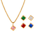 Multi Color Glass Stone Necklace Pendant Gold Plated CZ Zircon Stone Pendant Necklace Women Jewelry