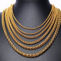 18k Gold Plated Chain Men Necklace Jewelry Stainless Steel Braid Wheat Chain Hips Hops Collar Cuban Curb Custom Chain Necklace