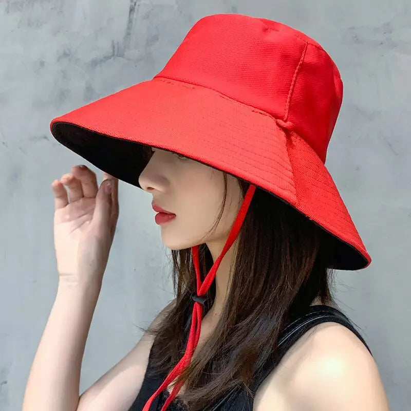 Double Sided Foldable Bucket Hat Anti-UV Visor Fisherman Hat Wide Brim Cotton Sun Protective Hats