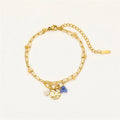 Stainless Steel 18k Gold Plated Double Layer Chain Jewelry Water Droplet Zircon Pearl Pendant Round Plaque Women Bracelet YF6085