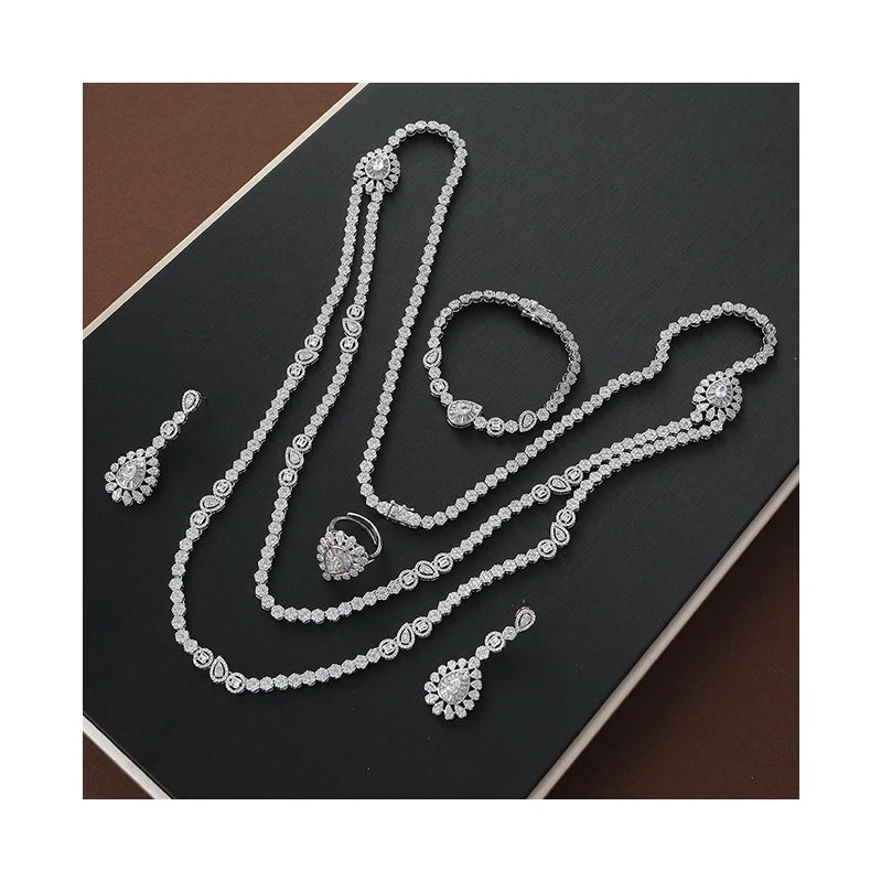 Full Pave Zircon Romantic Wedding Jewelry Set Luxury Bridal Jewelry Necklace Set Dubai Wedding Accessories