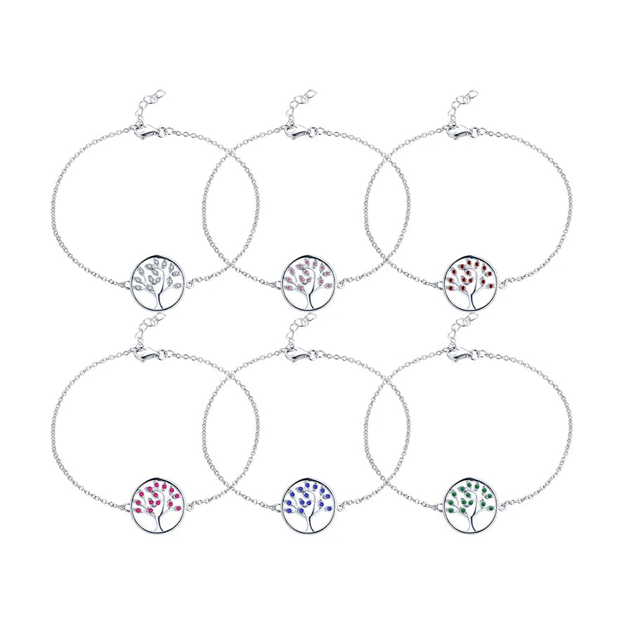 925 Sterling Silver Tree of Life Bracelet Rhodium Plated Colorful Zircon Lucky Tree of Life Bracelet for Women