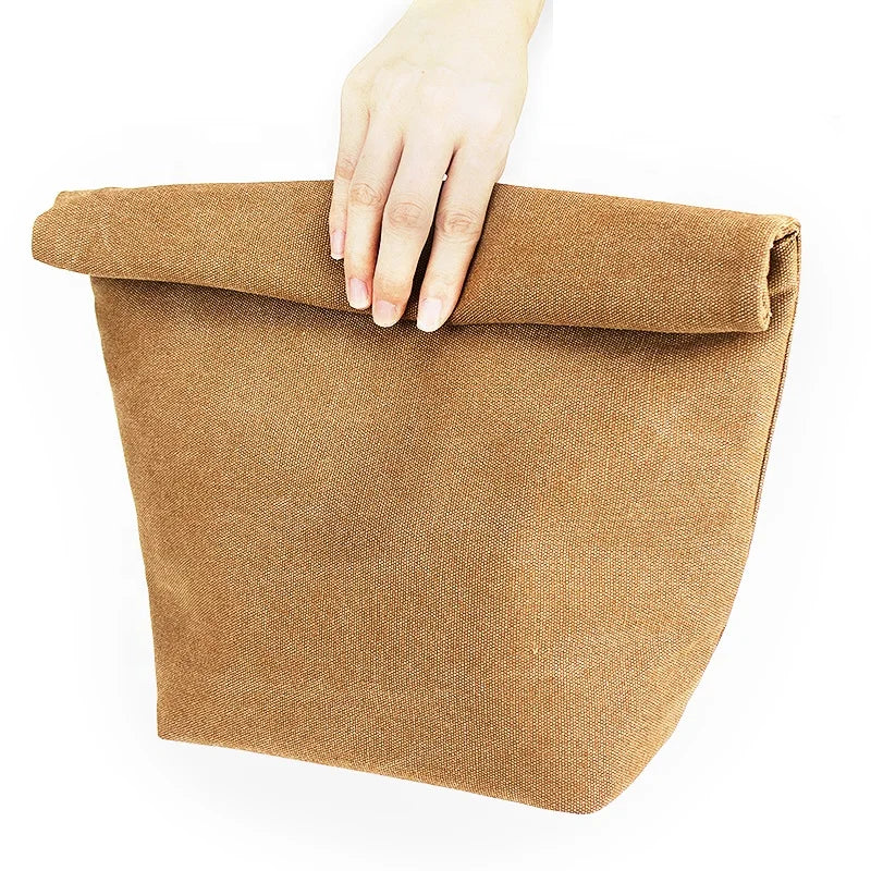 Custom Logo Office Easy Carry Waterproof Travel Reusable Waxed Insulated Lunch Bag Canvas