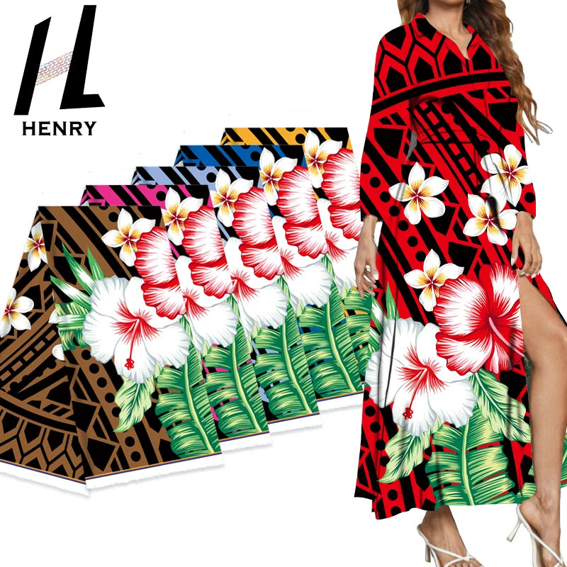 High Quality Big Flower Print Design Polynesian Style Digital Print Polyester Skirts Fabric by the Yard