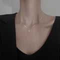 Cross Pendant Necklace R.GEM. Women's Simple Chic S925 Sterling Silver Jewelry Choker Charm Religious Gift for Girls