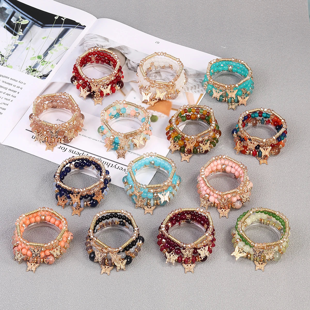 Top Fashion Boho Style Jewelry Crystal Glass Beaded Adjustable Butterfly Pendant Bracelet for Women