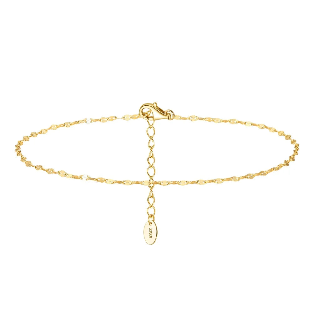 European and American 925 Sterling Silver Summer Beach Anklets for Women Gold Plated  Jewelry