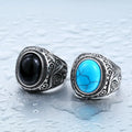 Men Male Jewelry Black Onyx Yellow Tiger Eye Green Turquoise Stainless Steel Rings With Oval Stone