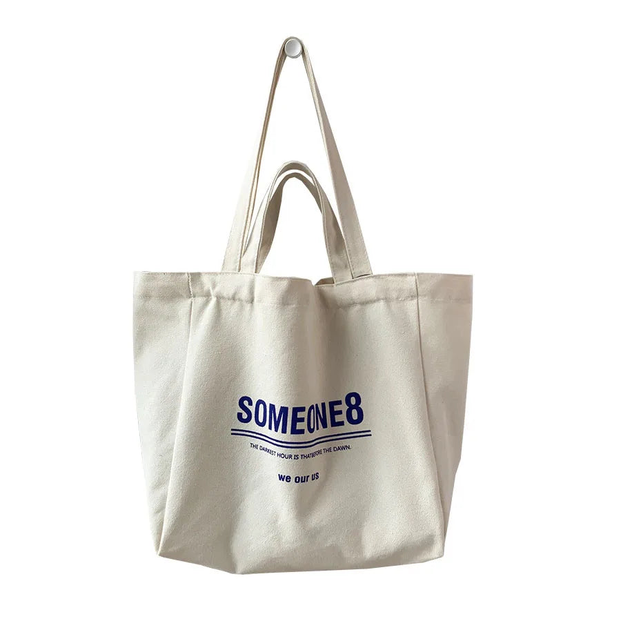 Wholesale Organic Cotton Canvas Tote Bags Letter Custom Logo Printed Recyclable Medium Folding Style Shoulder Closure Pocket