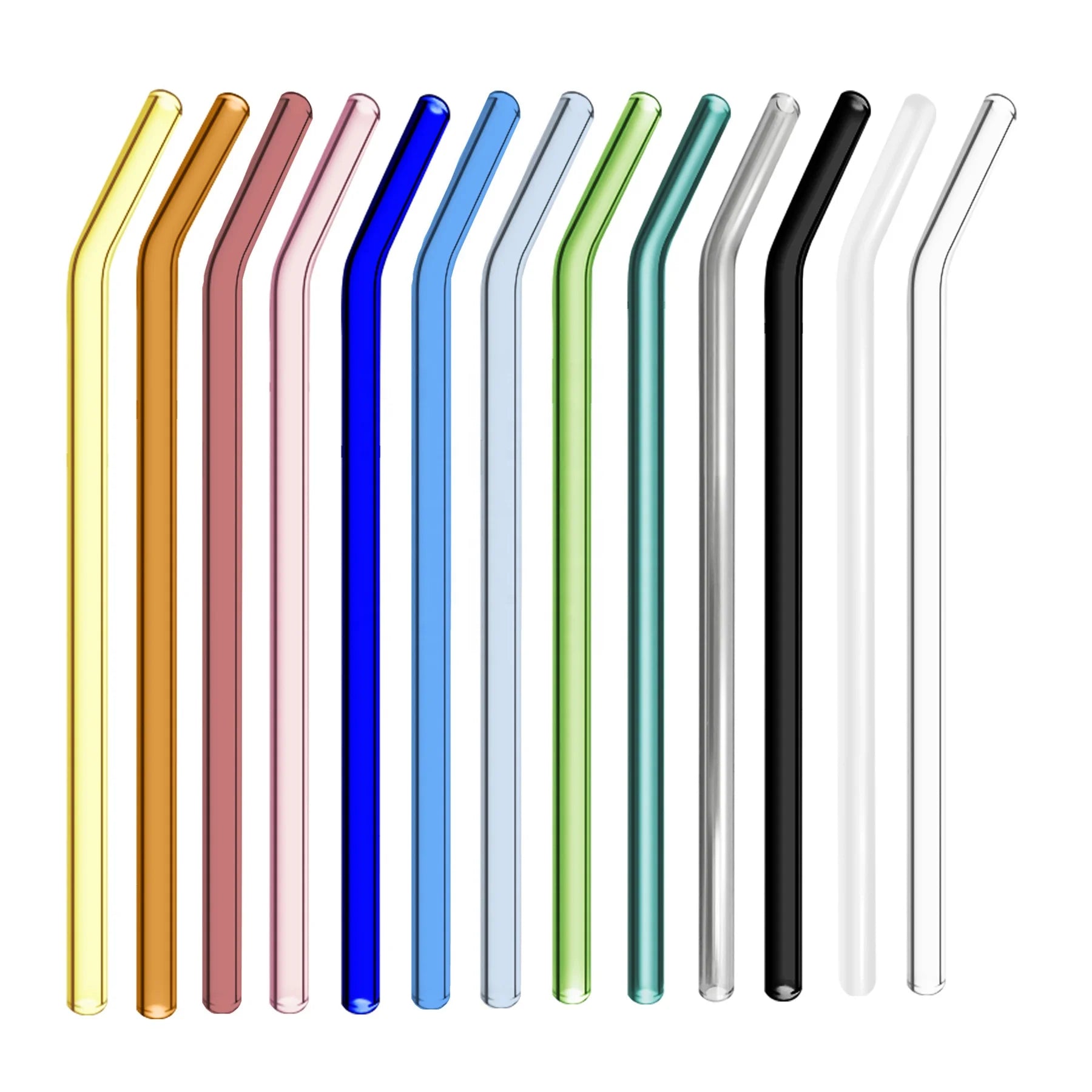 20cm 8mm Borosilicate Color Bent Straight  Reusable Glass Straws