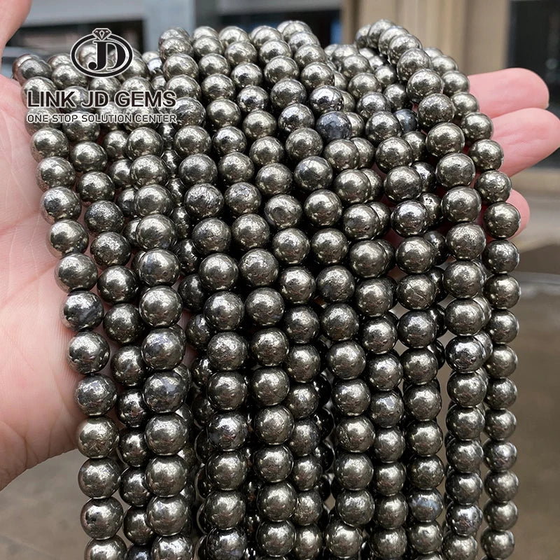 Wholesale 4mm 6mm 8mm 10mm 12mm 14mm Natural Pyrite Gemstone Round Loose Beads for DIY Jewelry Making