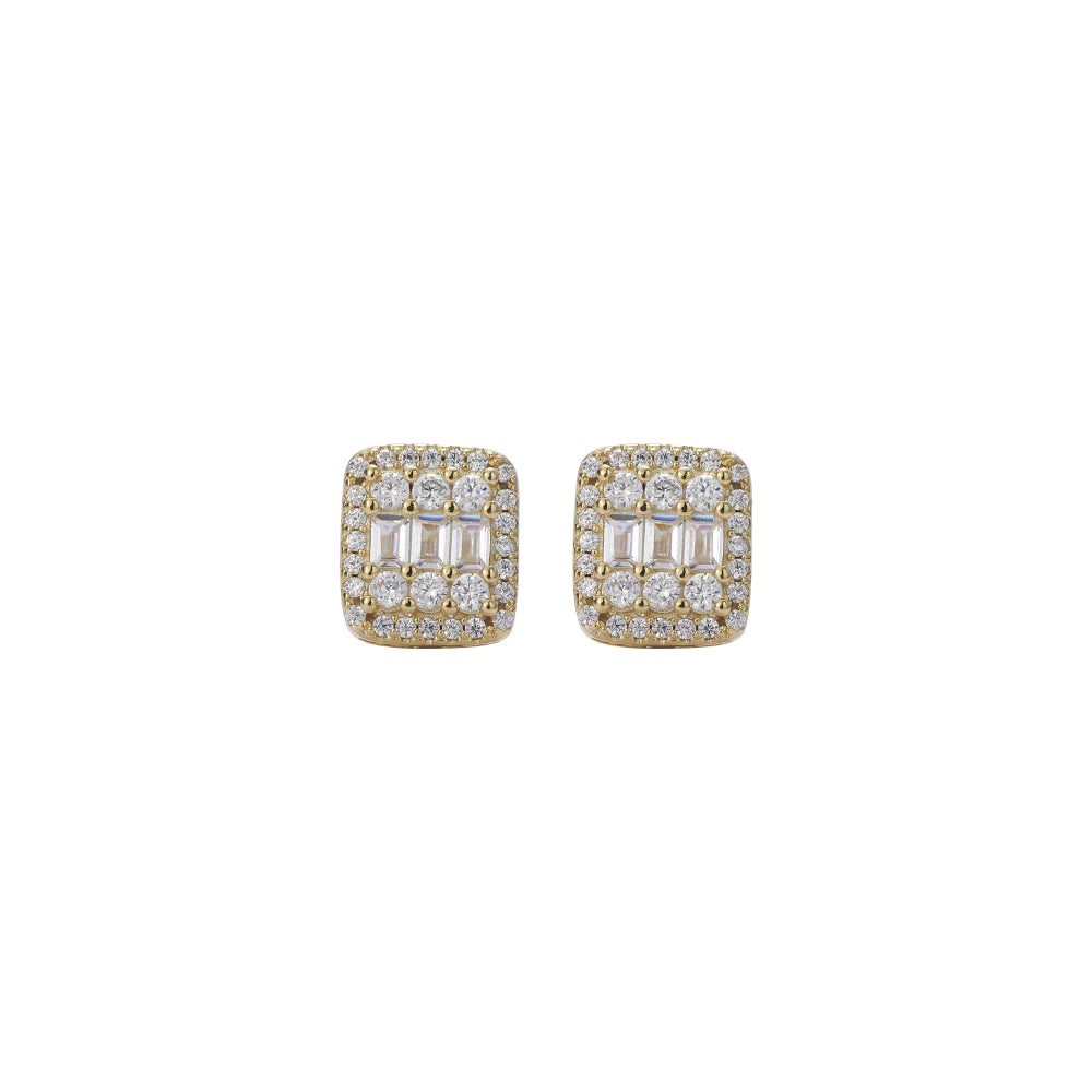 E025 Women Gold Plated Brass CZ Charm Zircon Earrings Hip Hop Iced Out Anniversary