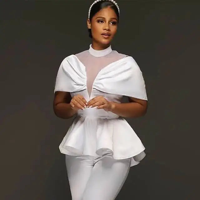 White Tops Patchwork Party Fashionable Ruffle Woman See Through Shirts