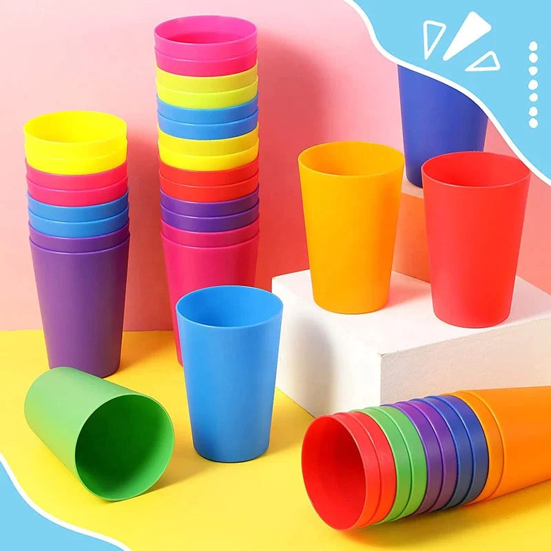 Reusable Kids Drinking Cups Frosted Water Glasses Stackable 8.5 oz Plastic Tumblers Colorful Cups