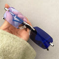 TR90 Anti Reflet Blue Light Frameless Photochromic Lenses Glasses Outdoor Indoor Polygon Small Rectangle Rhinestone Photogray