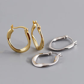 Wholesale Fashion 925 Silver Irregular Plain Twisted Gold Plated Hoop Earrings for Women Jewelry Drop Shipping