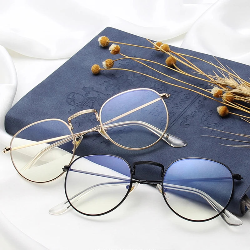 3447 Anti Blue Light Blocking Filter New Fashion Metal round Computer Glasses Frame Unisex Eyeglasses for Men and Women