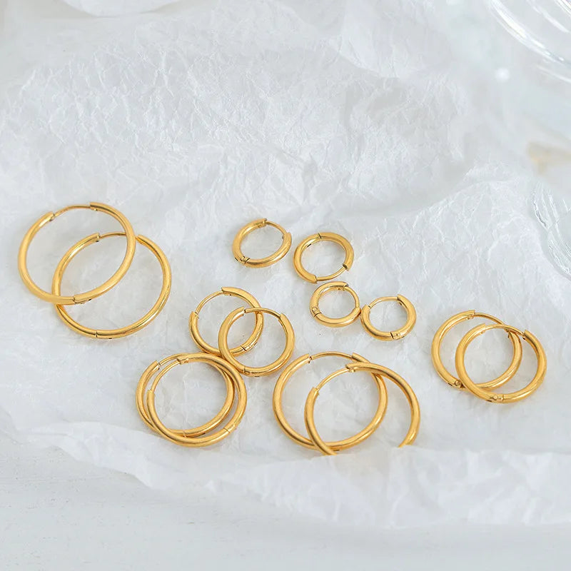 Polished PVD 18K Gold Plated Stainless Steel Minimalist Waterproof Jewelry Light Luxury Fashion Earrings for Women Men
