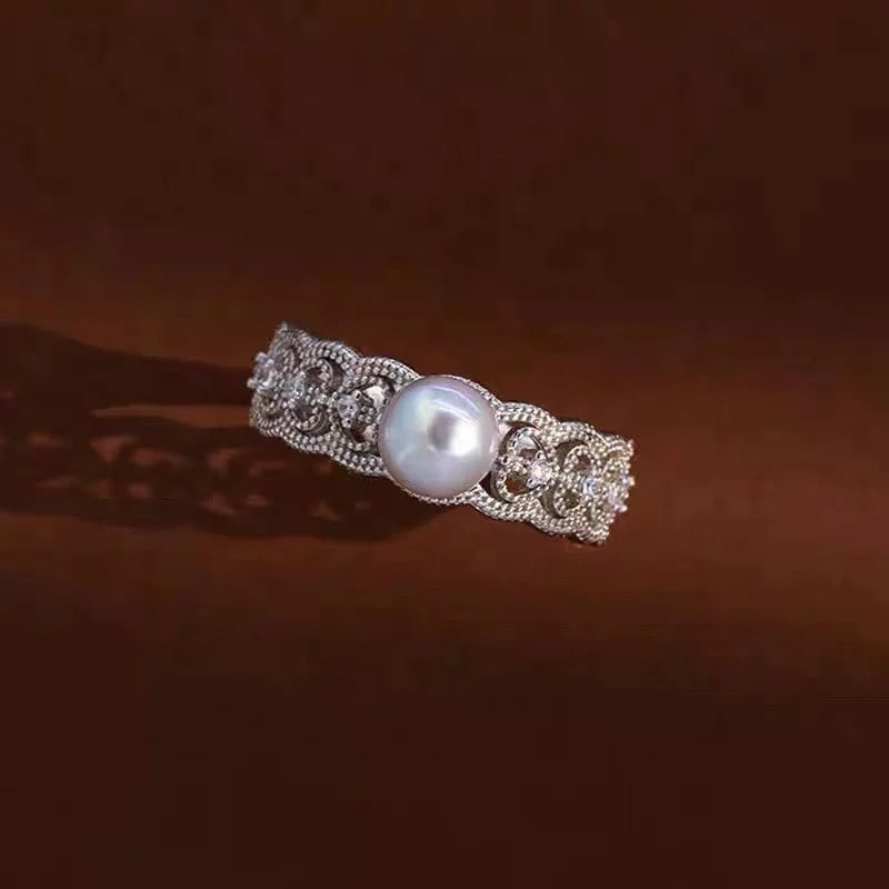 R1066 7-8mm Natural Freshwater Pearl Ring Accessory 925 Sterling Silver Adjustable Size Engagement Jewelry Ring for Women
