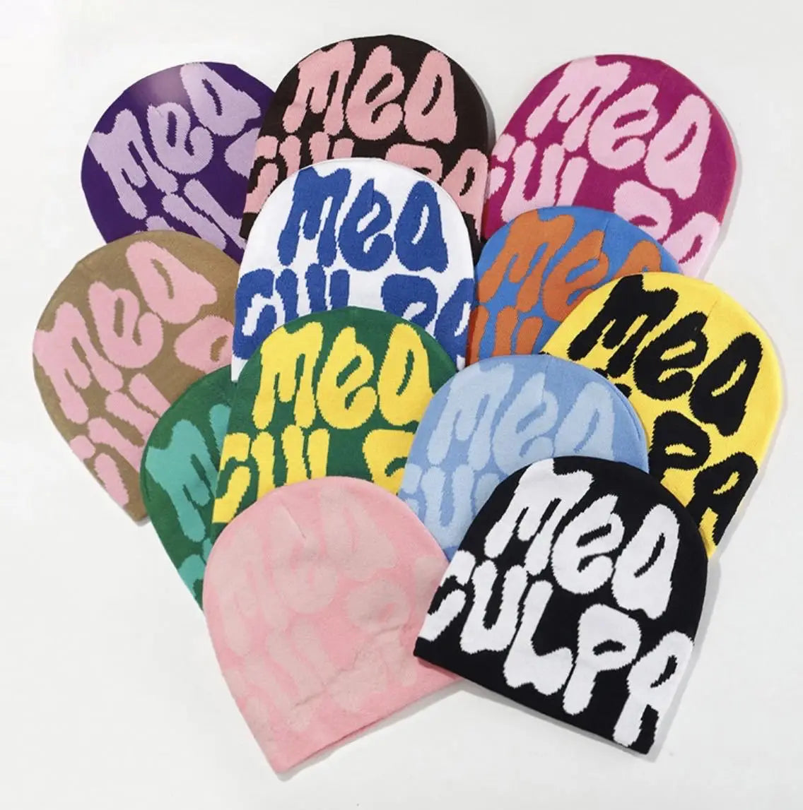 MOQ 10 Custom Beanie Manufacturers All Over Print Jacquard Y2K Gothic No Cuff Fold Cuffless Winter Skull Cap Knit Hat With Logo