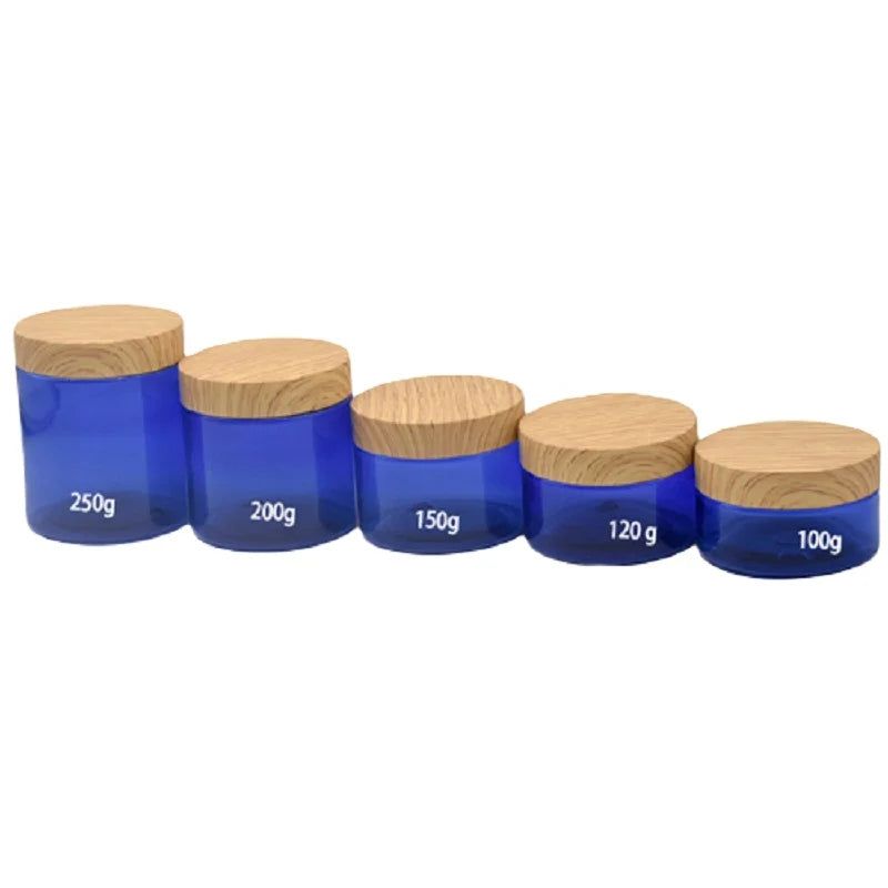 Cosmetic Container PET Plastic 4oz 5oz 100g 120g 150g 200g 250g Makeup Refillable Bottle Cacial Cream Jar With False Wood Lid