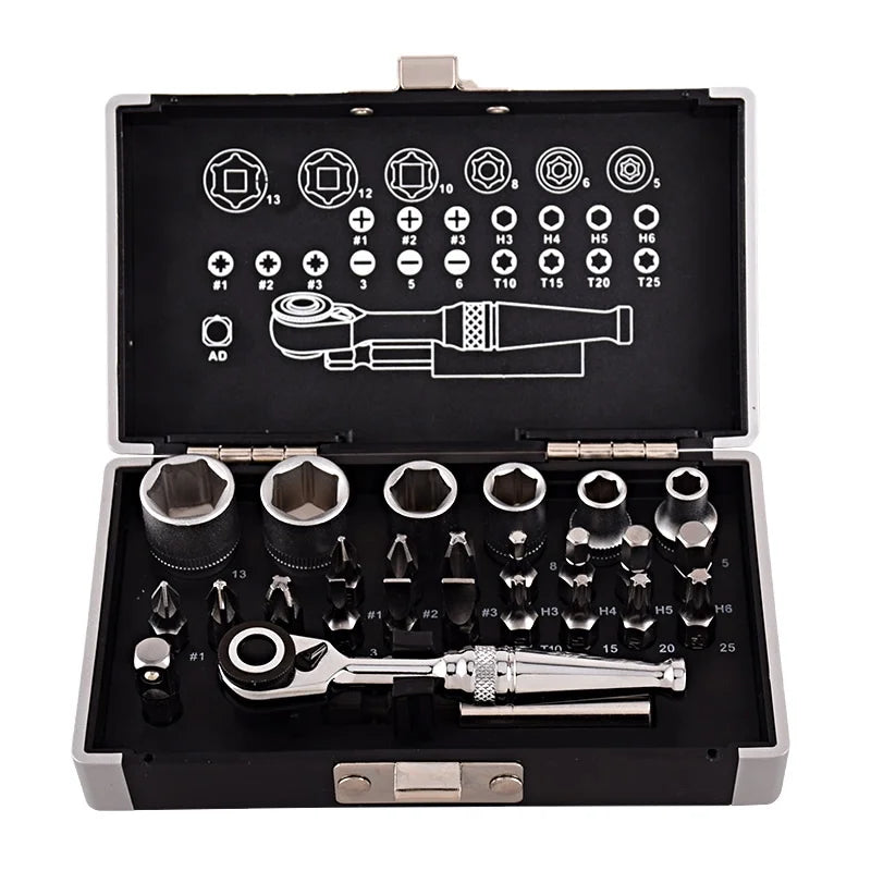 26-piece Car or Bike Repair Tool Sets Mini Hexagonal Ratchet Wrench Screwdriver Bit Set Portable Wrench Socket Sets