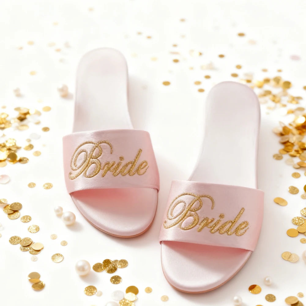 Custom Luxury Pink Silk Platform Mules Bridal Indoor Wedding Slippers for Women Soft Comfortable Non-Slip Sole