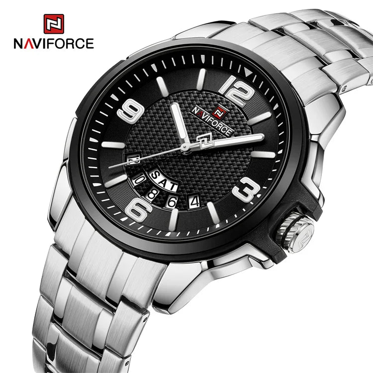 NAVIFORCE 9215S Men Japan Quartz Watch Stainless Steel Back Watches with Calendar Week Luxury Male Watch Manufacturers