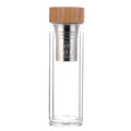 350/450ml Double Wall Glass Water Bottles Bamboo Lid Tea Infuser Glass Drink Bottle