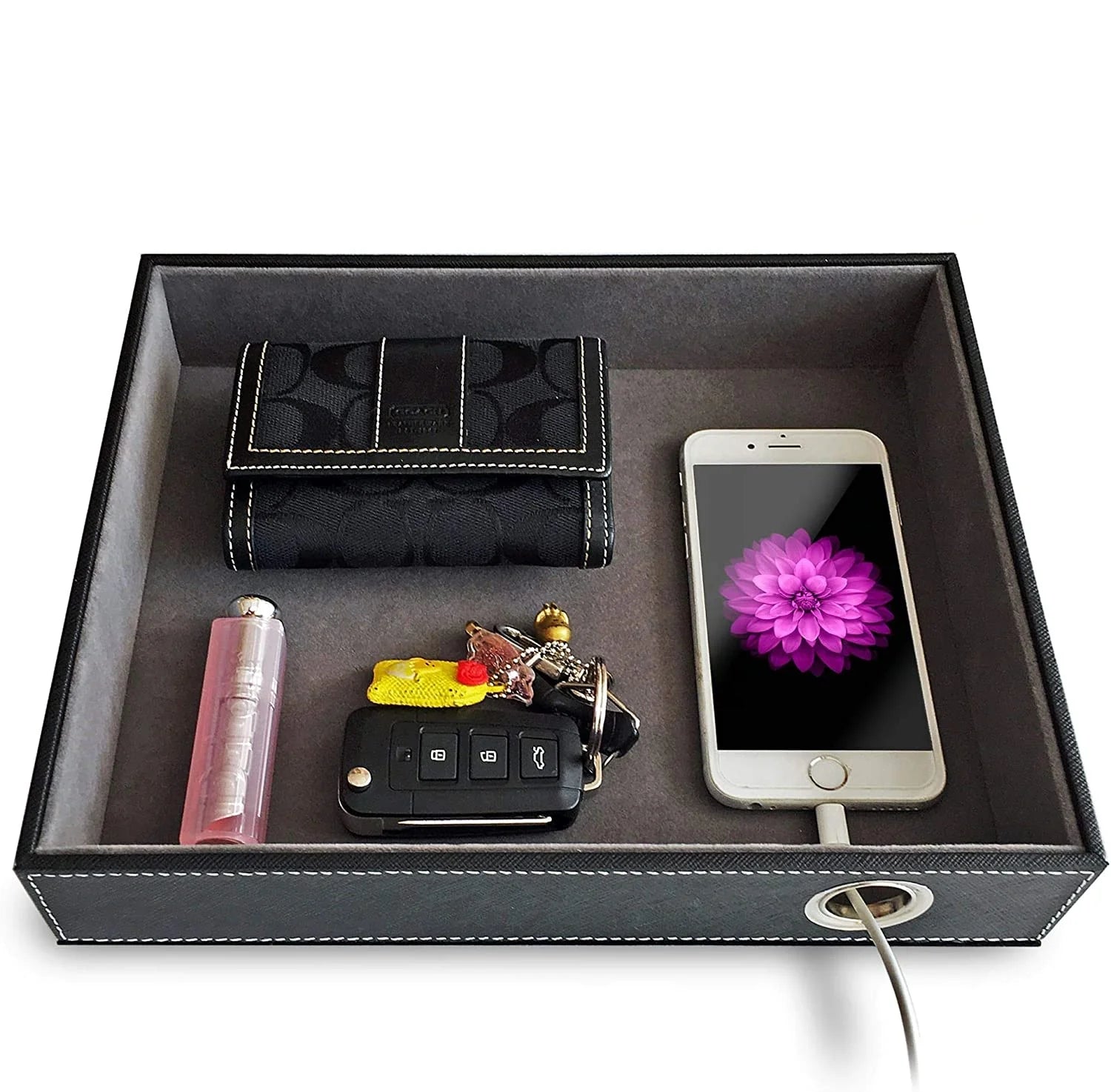 Christmas Gifts Multifunction PU Leather Men Jewelry Keys Watch Organizer Decorative Tray Leather Valet Tray