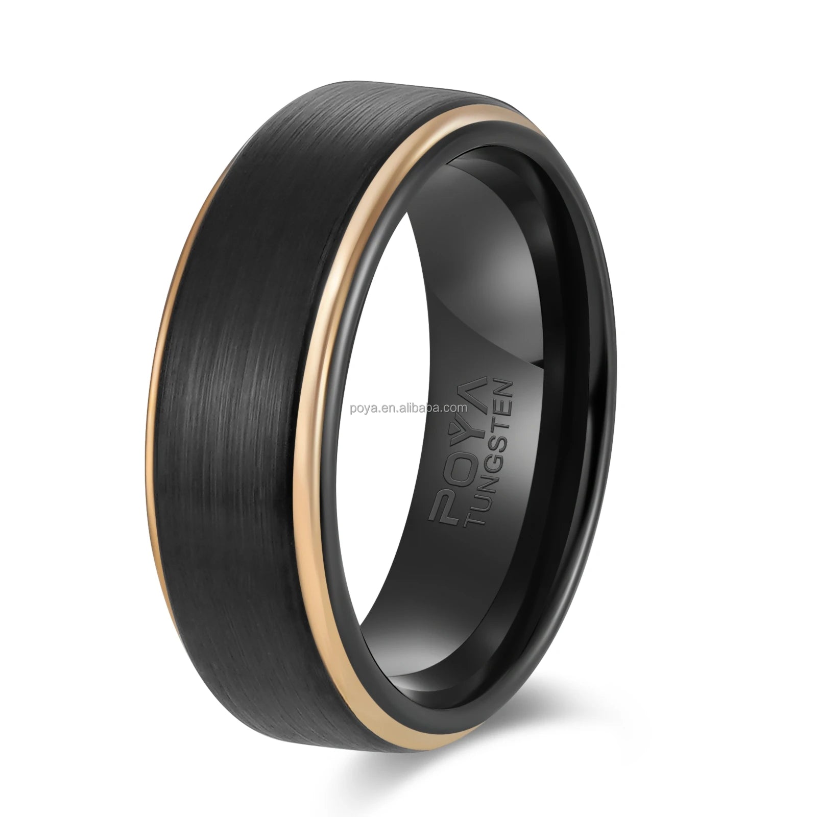 POYA 8mm Tungsten Wedding Ring Vintage Style Silver Plated Stepped Edges for Engagement & Gift