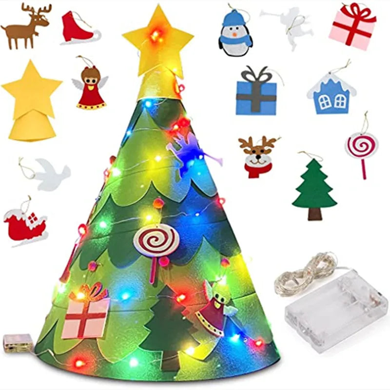 Felt Christmas Tree Children Felt Craft Kit with LED Lights for Home Decorations Wall Hanging Xmas