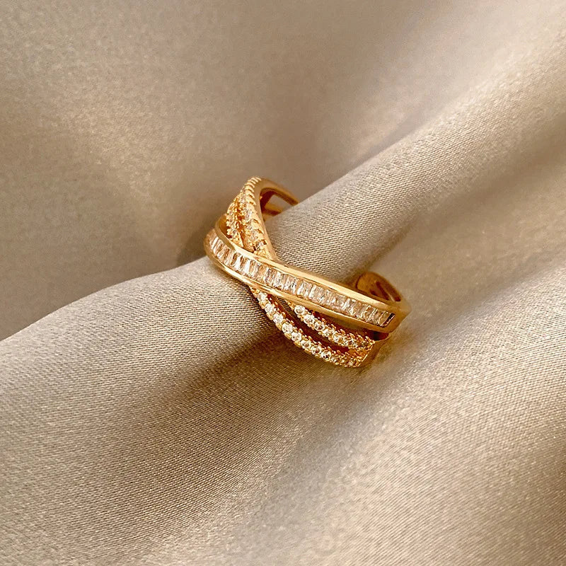 Personalized 18k Gold Zircon Cross Open Rings Adjustable Cubic Cross Finger Ring for Women