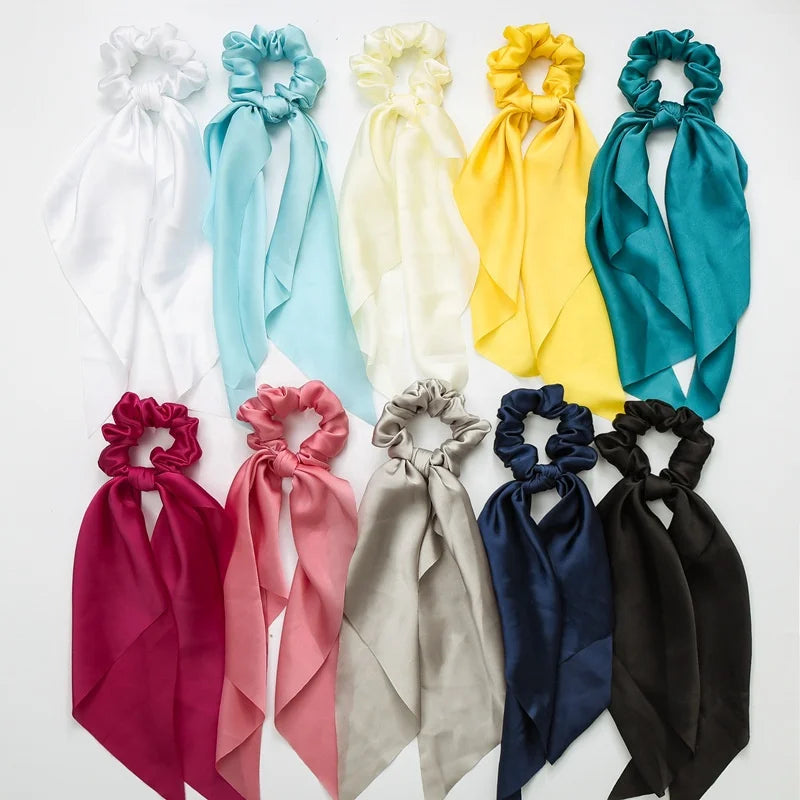 Wholesale Europe and the United States New Tied Solid Color Satin Scarf Scrunchies Hair Accessories