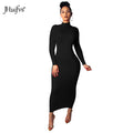 2020 Womens High Neck Plain Long Sleeve Muslim Hobble Skirt Bodycon Dress Solid Color Bottoms