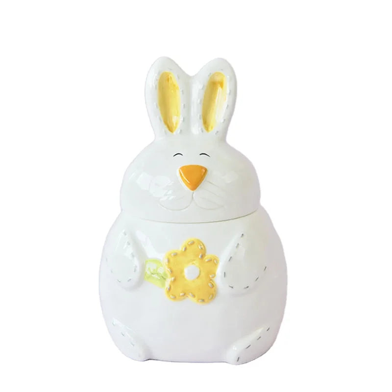 Easter Bunny Cookie Jar Handpainted Rabbit Canister Ceramic Bunny Storage Jar