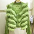 2024 Women Short Knitted Sweater Cardigan Coat Lomg Sleeve Button Closure Sewed with Real fox Fur Wide Version Loose Jacket