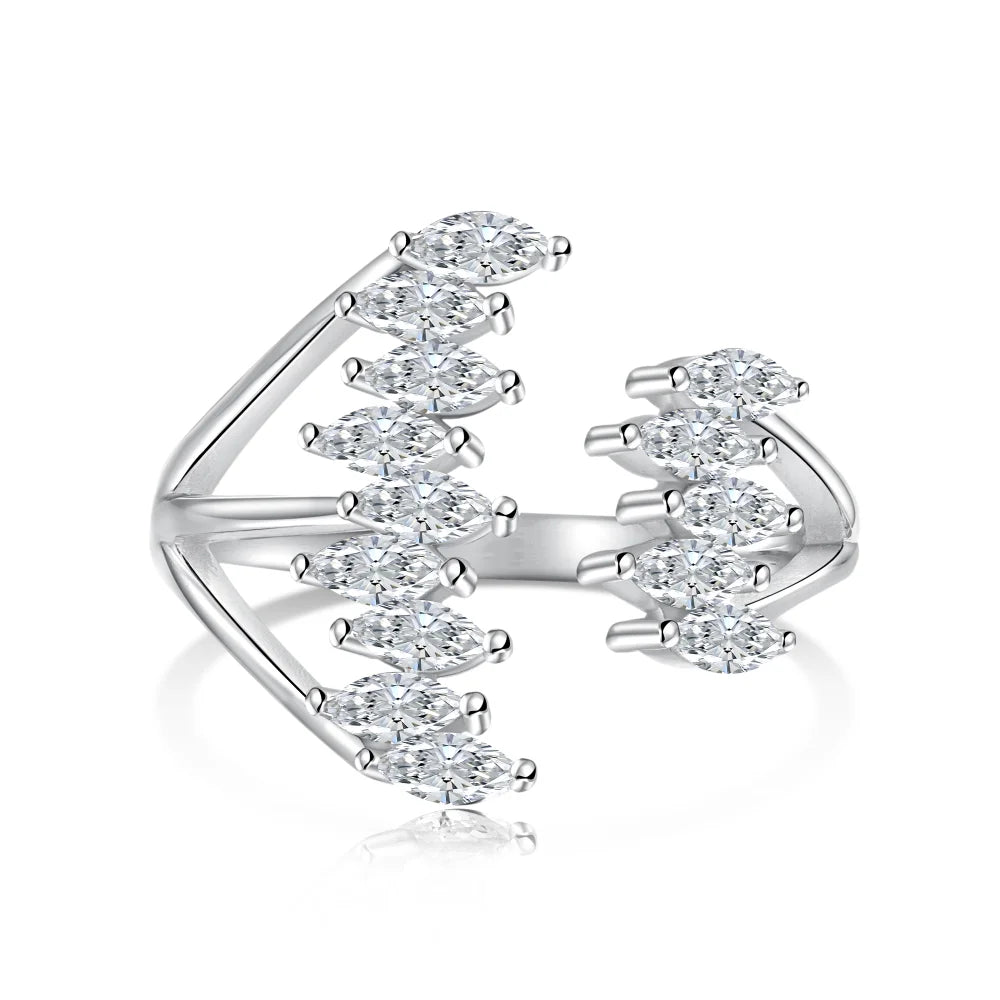 Dylam Special Design 925 Sterling Silver Rhodium Plated Baguette Eternity Multiple Marquise 5A Cubic Zirconia Open Adjust Rings